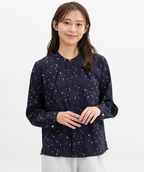 Honeys（ハニーズ）の「バンドカラーブラウス（シャツ/ブラウス・レディース・ネイビー/ホワイト/ブルー/ホワイト×ブルー・M/LL/L/3L/S）」の14枚目の写真