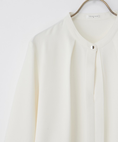 Honeys（ハニーズ）の「バンドカラーブラウス（シャツ/ブラウス・レディース・ネイビー/ホワイト/ブルー/ホワイト×ブルー・M/LL/L/3L/S）」の16枚目の写真