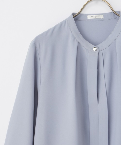 Honeys（ハニーズ）の「バンドカラーブラウス（シャツ/ブラウス・レディース・ネイビー/ホワイト/ブルー/ホワイト×ブルー・M/LL/L/3L/S）」の18枚目の写真