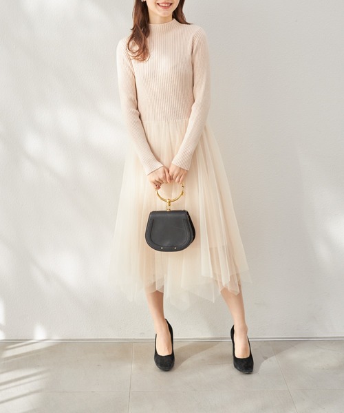tocco closet(トッコ クローゼット)の「ハートリボンニットベスト×リブニットチュールワンピースSET(ワンピース・レディース・ブラック/アイボリー・M)」の10枚目の写真
