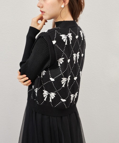 tocco closet(トッコ クローゼット)の「ハートリボンニットベスト×リブニットチュールワンピースSET(ワンピース・レディース・ブラック/アイボリー・M)」の19枚目の写真