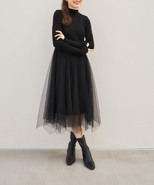 tocco closet(トッコ クローゼット)の「ハートリボンニットベスト×リブニットチュールワンピースSET(ワンピース・レディース・ブラック/アイボリー・M)」の20枚目の写真