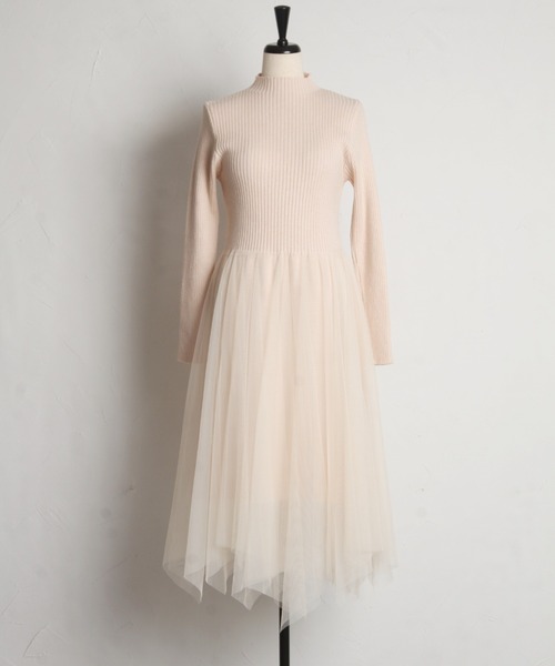 ハートリボンニットベスト×リブニットチュールワンピースＳＥＴ ハートリボンニットベスト×リブニットチュールワンピースSET