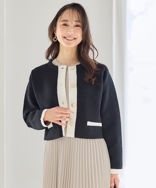 ANY SIS(エニィスィス)の「バイカラーラメニット カーディガン(カーディガン/ボレロ・レディース・ブラック系/ホワイト系/スカイブルー系・2)」の1枚目の写真