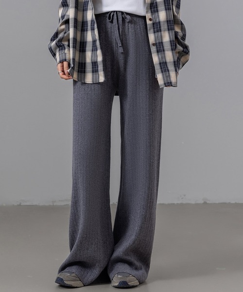 DAY CLOSET（デイ クローゼット）の「【ストレッチ生地/全周ゴム/脚すらっと見せ】ウエストリボンリブニットイージーフレアパンツ（その他パンツ・レディース・グレー/ベージュ/ホワイト/ブラック・FREE）」の17枚目の写真