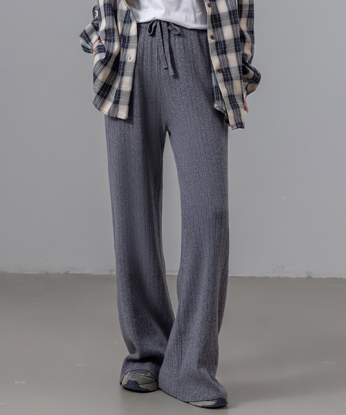 DAY CLOSET（デイ クローゼット）の「【ストレッチ生地/全周ゴム/脚すらっと見せ】ウエストリボンリブニットイージーフレアパンツ（その他パンツ・レディース・グレー/ベージュ/ホワイト/ブラック・FREE）」の18枚目の写真