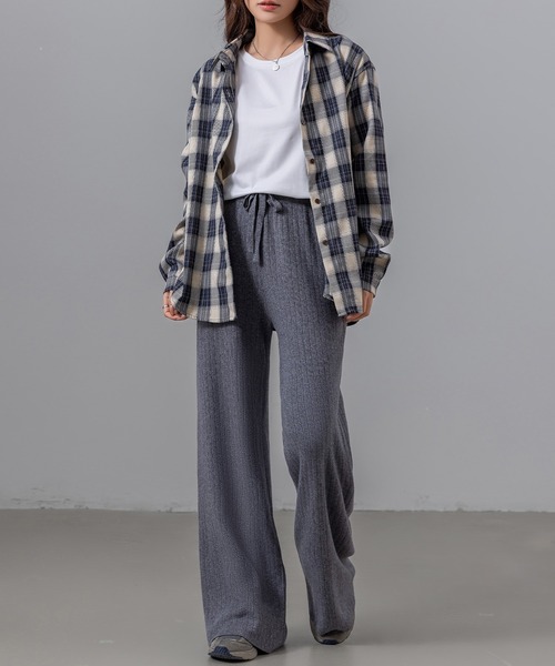 DAY CLOSET（デイ クローゼット）の「【ストレッチ生地/全周ゴム/脚すらっと見せ】ウエストリボンリブニットイージーフレアパンツ（その他パンツ・レディース・グレー/ベージュ/ホワイト/ブラック・FREE）」の20枚目の写真