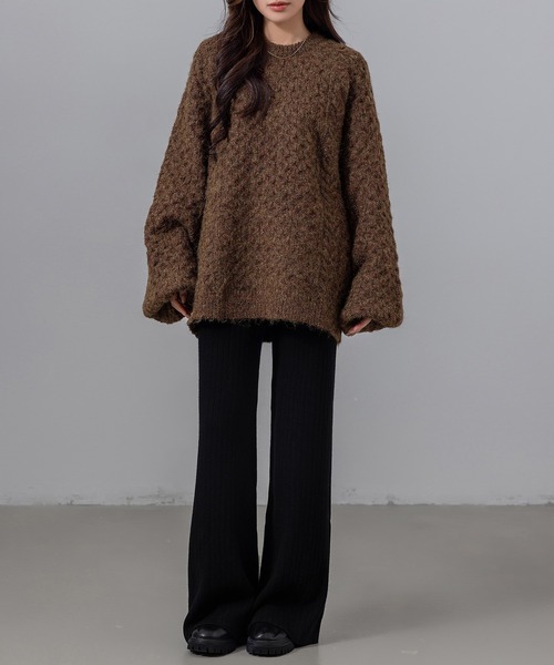 DAY CLOSET（デイ クローゼット）の「【ストレッチ生地/全周ゴム/脚すらっと見せ】ウエストリボンリブニットイージーフレアパンツ（その他パンツ・レディース・グレー/ベージュ/ホワイト/ブラック・FREE）」の12枚目の写真