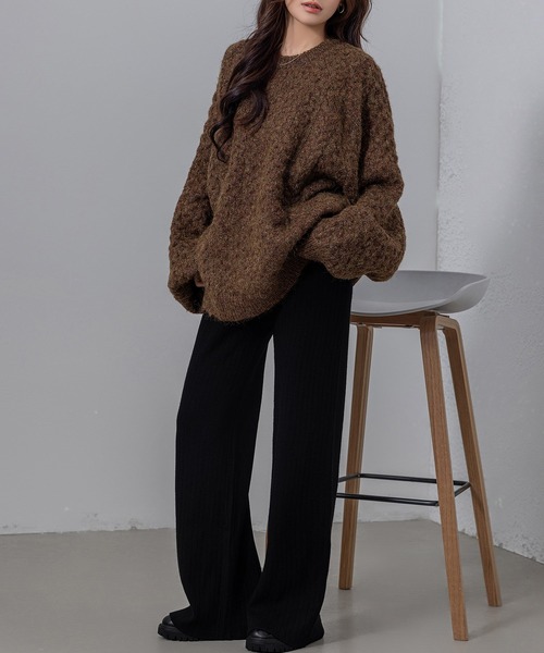 DAY CLOSET（デイ クローゼット）の「【ストレッチ生地/全周ゴム/脚すらっと見せ】ウエストリボンリブニットイージーフレアパンツ（その他パンツ・レディース・グレー/ベージュ/ホワイト/ブラック・FREE）」の15枚目の写真