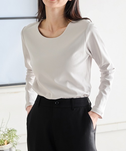 Honeys(ハニーズ)の「ノンステッチきれいめTシャツ(Tシャツ/カットソー・レディース・ブラック/ホワイト/ネイビー/ライトグレー・S/M/LL/L)」の3枚目の写真