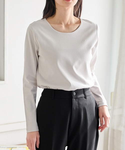 Honeys(ハニーズ)の「ノンステッチきれいめTシャツ(Tシャツ/カットソー・レディース・ブラック/ホワイト/ネイビー/ライトグレー・S/M/LL/L)」の14枚目の写真