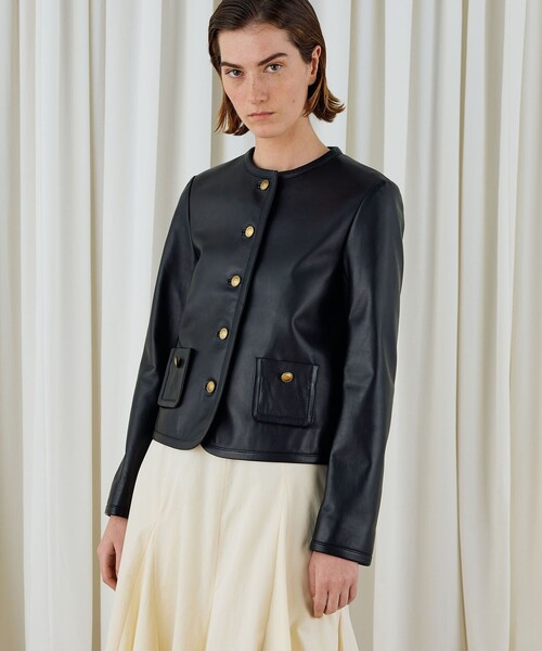 ラムレザー クルーネックジャケット（ノーカラージャケット）｜DES