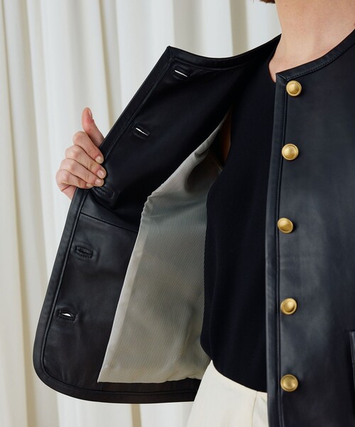 ラムレザー クルーネックジャケット（ノーカラージャケット）｜DES