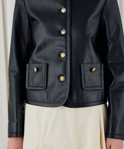 ラムレザー クルーネックジャケット（ノーカラージャケット）｜DES