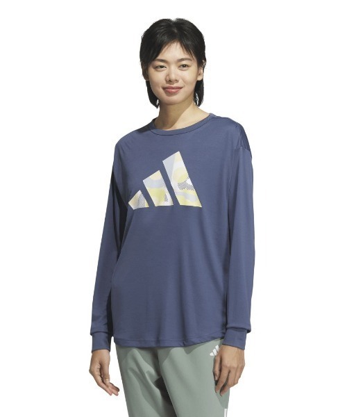 adidas(アディダス)の「アディダス adidas 長袖 グラフィックTシャツ(Tシャツ/カットソー・レディース・ブルーグレー/ホワイト/ブラック・S/M/L/XL)」の1枚目の写真