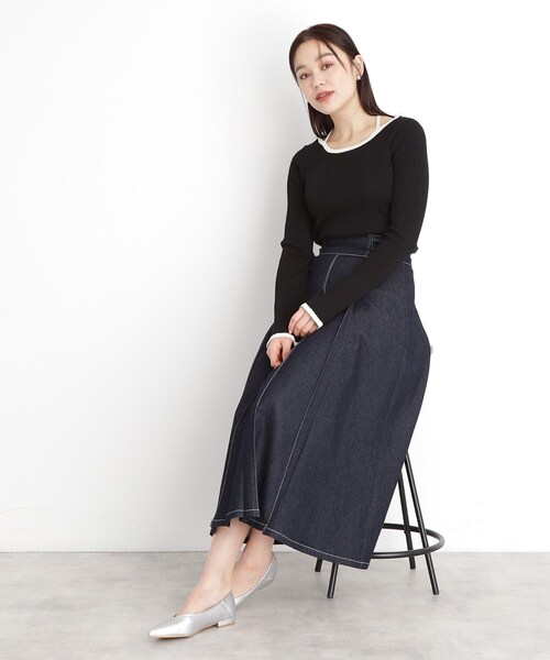 THE SHOP TK （ザ ショップ ティーケー ）の「ラインリブプルオーバー【洗濯機OK】（ニット/セーター・レディース・ブラック/アイボリー・12/13）」の3枚目の写真