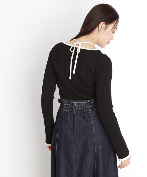 THE SHOP TK （ザ ショップ ティーケー ）の「ラインリブプルオーバー【洗濯機OK】（ニット/セーター・レディース・ブラック/アイボリー・12/13）」の4枚目の写真