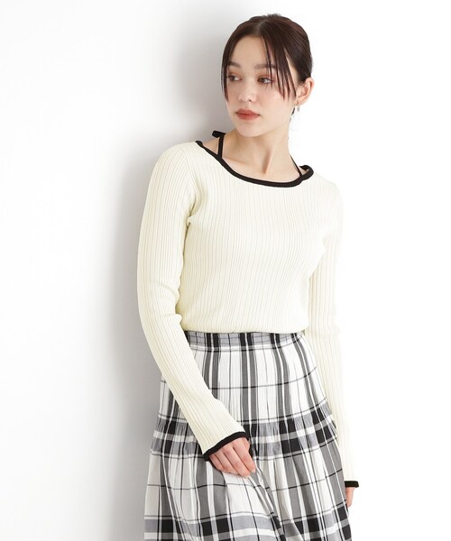 THE SHOP TK （ザ ショップ ティーケー ）の「ラインリブプルオーバー【洗濯機OK】（ニット/セーター・レディース・ブラック/アイボリー・12/13）」の7枚目の写真