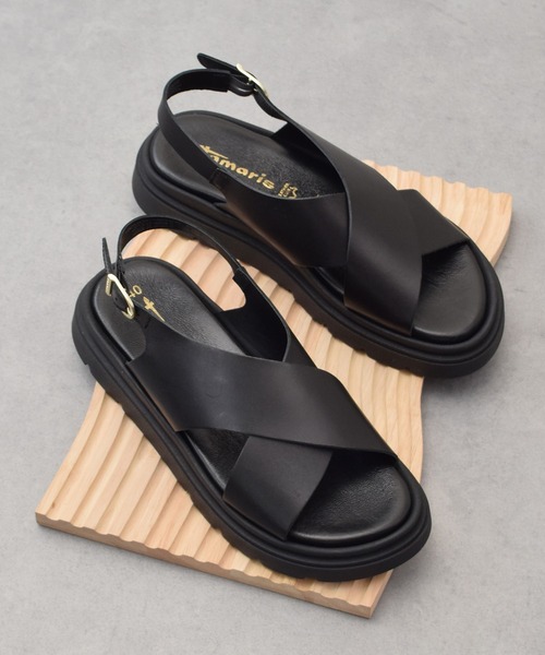 inter-chaussures(インターショシュール)の「【Tamaris】クロスベルトレザーサンダル(455708)(サンダル・レディース・ブラック・36/37/38/39/40)」の1枚目の写真