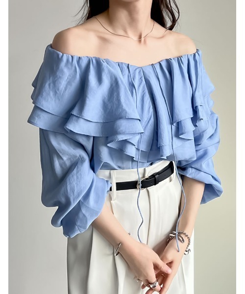 Re:EDIT（リエディ）の「ドライタッチコットンブレンド2WAYフリルブラウス（シャツ/ブラウス・レディース・ブラック/アイボリー/ブルー/ベージュ/イエロー・MEDIUM/LARGE）」の4枚目の写真