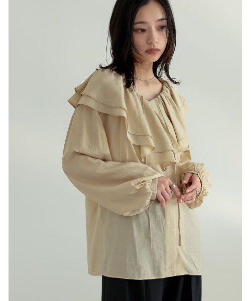 Re:EDIT（リエディ）の「ドライタッチコットンブレンド2WAYフリルブラウス（シャツ/ブラウス・レディース・ブラック/アイボリー/ブルー/ベージュ/イエロー・MEDIUM/LARGE）」の9枚目の写真