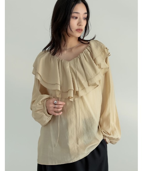 Re:EDIT（リエディ）の「ドライタッチコットンブレンド2WAYフリルブラウス（シャツ/ブラウス・レディース・ブラック/アイボリー/ブルー/ベージュ/イエロー・MEDIUM/LARGE）」の8枚目の写真