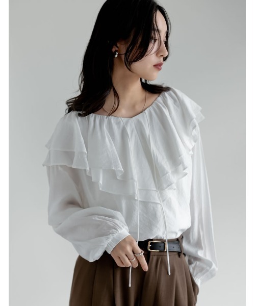 Re:EDIT（リエディ）の「ドライタッチコットンブレンド2WAYフリルブラウス（シャツ/ブラウス・レディース・ブラック/アイボリー/ブルー/ベージュ/イエロー・MEDIUM/LARGE）」の20枚目の写真