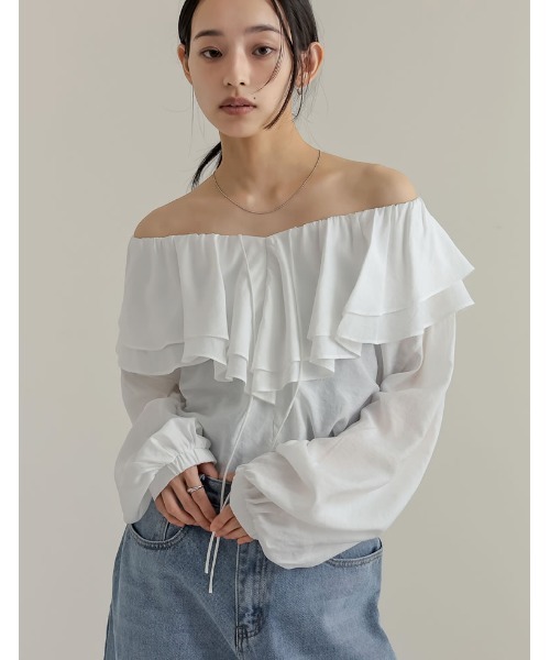 Re:EDIT（リエディ）の「ドライタッチコットンブレンド2WAYフリルブラウス（シャツ/ブラウス・レディース・ブラック/アイボリー/ブルー/ベージュ/イエロー・MEDIUM/LARGE）」の13枚目の写真