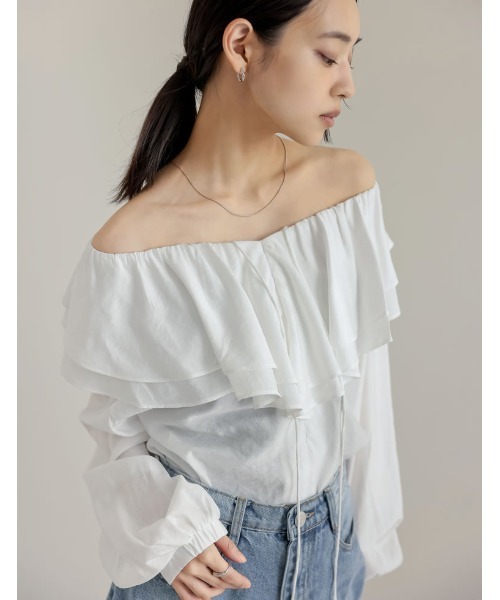 Re:EDIT（リエディ）の「ドライタッチコットンブレンド2WAYフリルブラウス（シャツ/ブラウス・レディース・ブラック/アイボリー/ブルー/ベージュ/イエロー・MEDIUM/LARGE）」の16枚目の写真