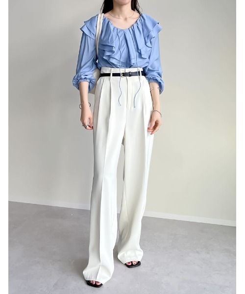 Re:EDIT（リエディ）の「ドライタッチコットンブレンド2WAYフリルブラウス（シャツ/ブラウス・レディース・ブラック/アイボリー/ブルー/ベージュ/イエロー・MEDIUM/LARGE）」の22枚目の写真