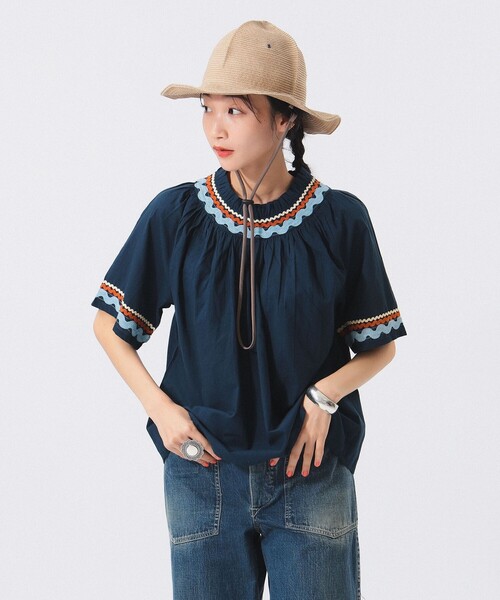 trepied（トレピエ）の「【別注】trepied / テープ ギャザー スモック（シャツ/ブラウス・レディース・ネイビー/アイボリー・ONE SIZE）」の2枚目の写真