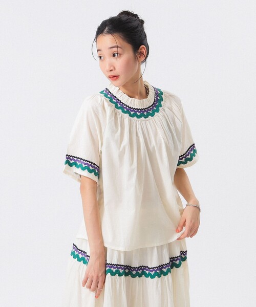 trepied（トレピエ）の「【別注】trepied / テープ ギャザー スモック（シャツ/ブラウス・レディース・ネイビー/アイボリー・ONE SIZE）」の8枚目の写真