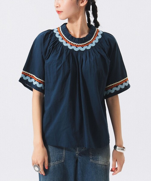 trepied（トレピエ）の「【別注】trepied / テープ ギャザー スモック（シャツ/ブラウス・レディース・ネイビー/アイボリー・ONE SIZE）」の10枚目の写真