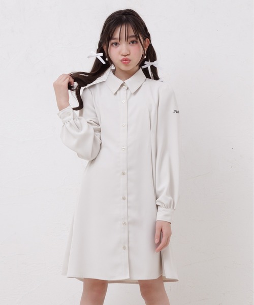 PINKHUNT（ピンクハント）の「PINKHUNT ピンクハント チュールビスチェ付きシャツ ワンピース 0524K（ワンピース・キッズ・アッシュグレー/オフホワイト・120cm/130cm/140cm/150cm/160cm）」の5枚目の写真