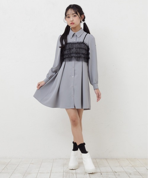 PINKHUNT（ピンクハント）の「PINKHUNT ピンクハント チュールビスチェ付きシャツ ワンピース 0524K（ワンピース・キッズ・アッシュグレー/オフホワイト・120cm/130cm/140cm/150cm/160cm）」の9枚目の写真