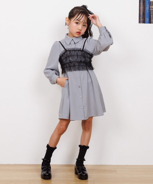 PINKHUNT（ピンクハント）の「PINKHUNT ピンクハント チュールビスチェ付きシャツ ワンピース 0524K（ワンピース・キッズ・アッシュグレー/オフホワイト・120cm/130cm/140cm/150cm/160cm）」の13枚目の写真