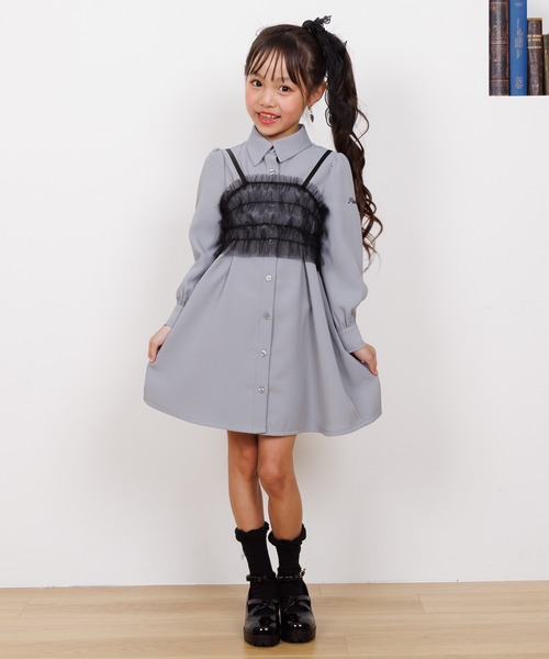 PINKHUNT（ピンクハント）の「PINKHUNT ピンクハント チュールビスチェ付きシャツ ワンピース 0524K（ワンピース・キッズ・アッシュグレー/オフホワイト・120cm/130cm/140cm/150cm/160cm）」の14枚目の写真