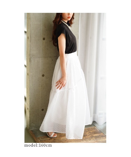 Sawa a la mode(サワアラモード)の「レディなリボン付きギャザーフレアスカート(スカート・レディース・オフホワイト/ブラック・FREE)」の5枚目の写真
