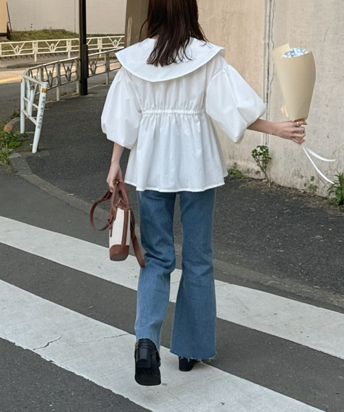 hinari セミフレアデニムパンツxs セミフレアデニムパンツ（裾カット可能）（デニムパンツ