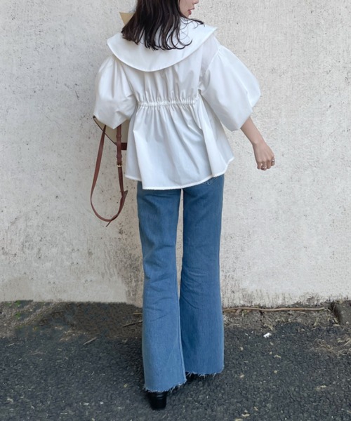 hinari セミフレアデニムパンツxs セミフレアデニムパンツ（裾カット可能）（デニムパンツ