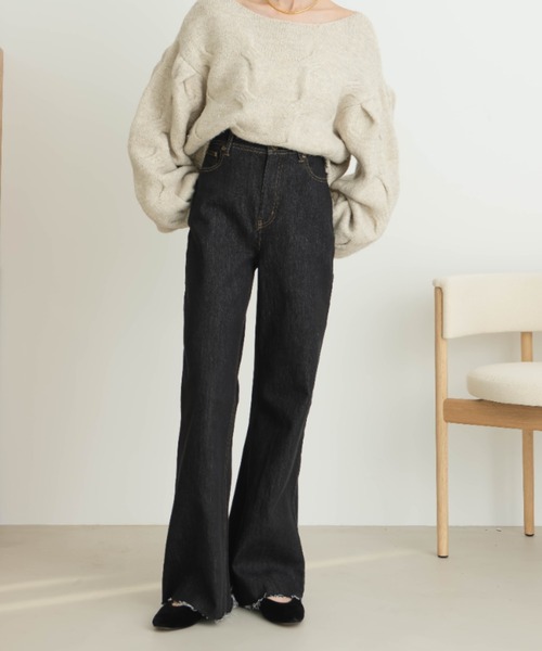 hinari（ヒナリ）の「セミフレアデニムパンツ（裾カット可能）（デニムパンツ・レディース・ブルー/ネイビー・SMALL/X-SMALL/FREE）」の5枚目の写真