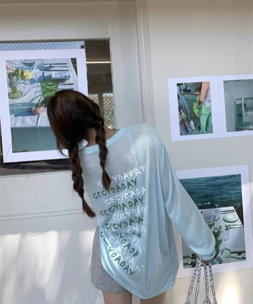 LETee(レティー)の「シアータイプ バックロゴプリントトップス(Tシャツ/カットソー・レディース・ピンク/ブルー/グリーン/ホワイト・FREE)」の3枚目の写真