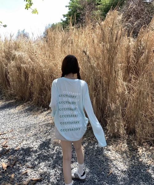 LETee(レティー)の「シアータイプ バックロゴプリントトップス(Tシャツ/カットソー・レディース・ピンク/ブルー/グリーン/ホワイト・FREE)」の5枚目の写真
