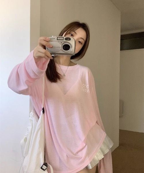 LETee(レティー)の「シアータイプ バックロゴプリントトップス(Tシャツ/カットソー・レディース・ピンク/ブルー/グリーン/ホワイト・FREE)」の7枚目の写真