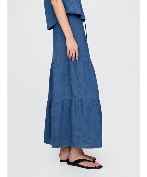 GAP(ギャップ)の「クリンクルガーゼデニム ティアード マキシスカート(スカート・レディース・インディゴブルー・M/S/XS/L/XXS)」の13枚目の写真