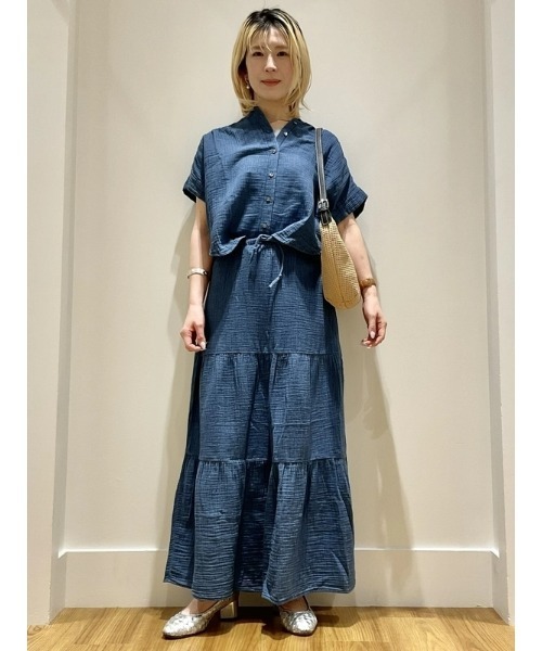 GAP(ギャップ)の「クリンクルガーゼデニム ティアード マキシスカート(スカート・レディース・インディゴブルー・M/S/XS/L/XXS)」の6枚目の写真