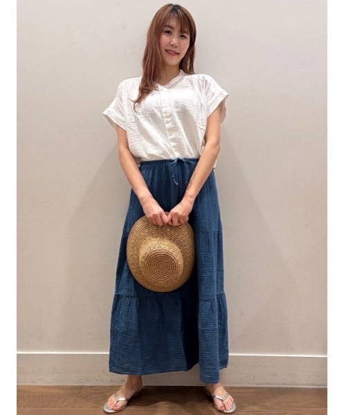 GAP(ギャップ)の「クリンクルガーゼデニム ティアード マキシスカート(スカート・レディース・インディゴブルー・M/S/XS/L/XXS)」の9枚目の写真