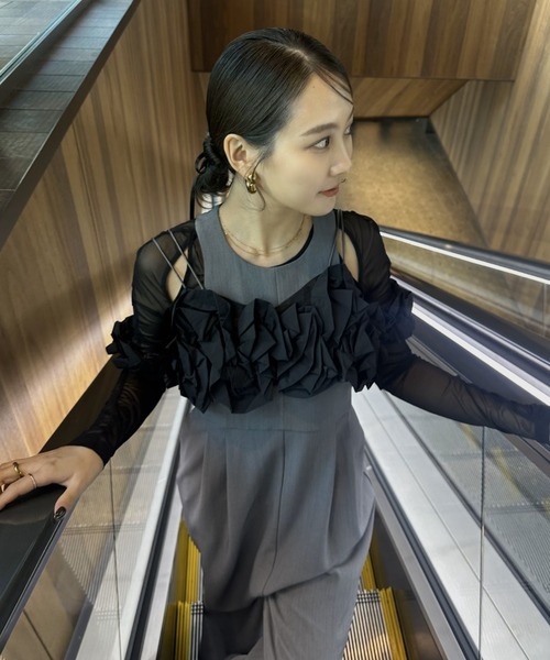 ANDRESD(アンドレスド)の「ラッフルビスチェパンツドレス / ruffled bustier pants dress(パンツドレス・レディース・グレー/ベージュ/ブラック/ベージュ×ブラック・S/M/L)」の18枚目の写真