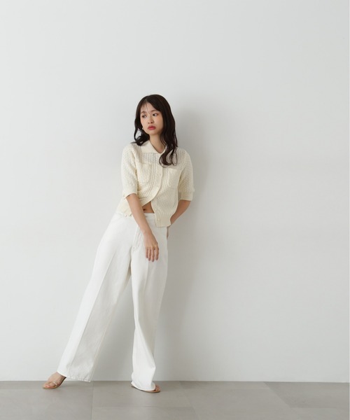 N.（N. Natural Beauty Basic）（エヌエヌナチュラルビューティーベーシック）の「バスケット編みポロカーディガン（カーディガン/ボレロ・レディース・ネイビー/オフホワイト/ピンク・MEDIUM）」の7枚目の写真