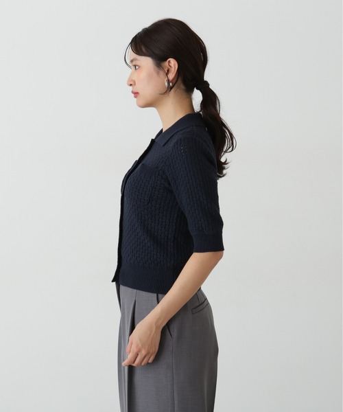 N.（N. Natural Beauty Basic）（エヌエヌナチュラルビューティーベーシック）の「バスケット編みポロカーディガン（カーディガン/ボレロ・レディース・ネイビー/オフホワイト/ピンク・MEDIUM）」の19枚目の写真